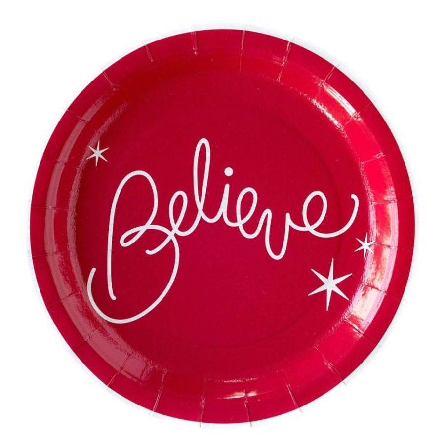 Christmas * | My Mind'S Eye Believe Collection Red Holiday Paper Plates 9