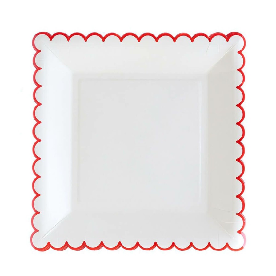 Christmas * | My Mind'S Eye Party Believe Collection Cream/Red Scalloped Plates 7