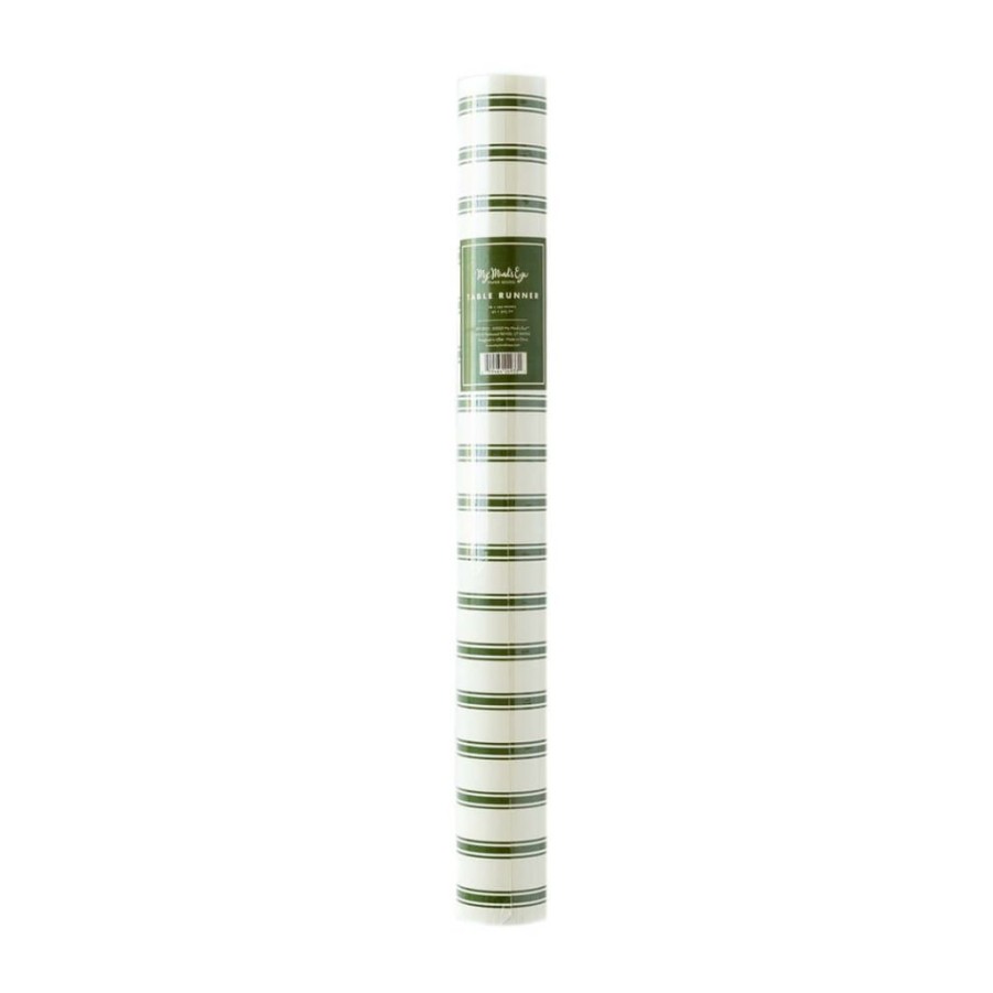 Christmas * | My Mind'S Eye Party Botanical Holiday Collection Green Ticking-Stripe Table Runner