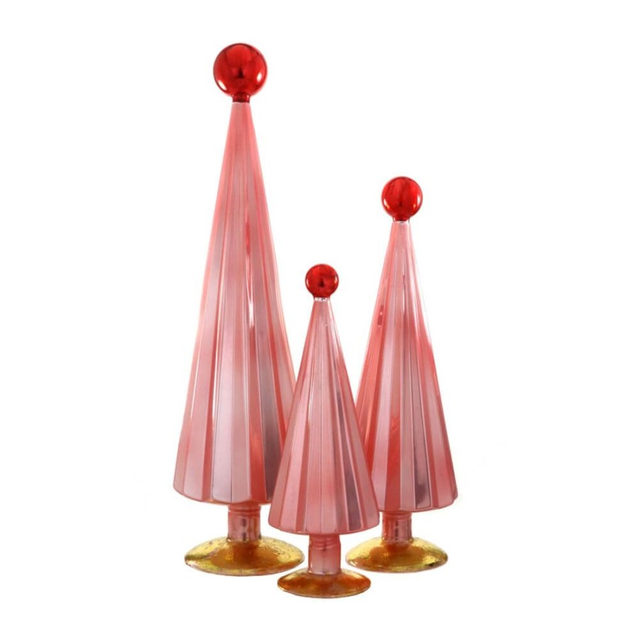 Christmas * | Cody Foster & Co. Christmas Preorder: Pleated Glass Trees In Pink / Red (Set Of 3)