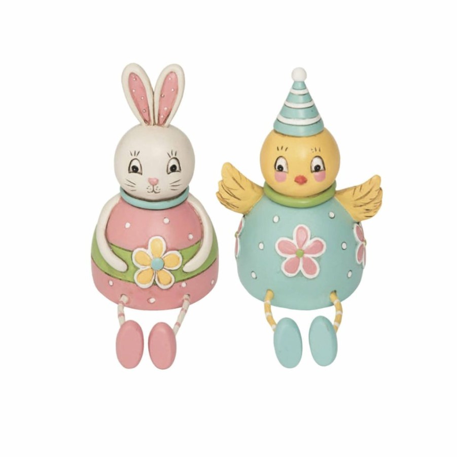 Easter * | Transpac Imports Johanna Parker Easter Dottie Resin Chick & Bunny Figures (Set Of 2)