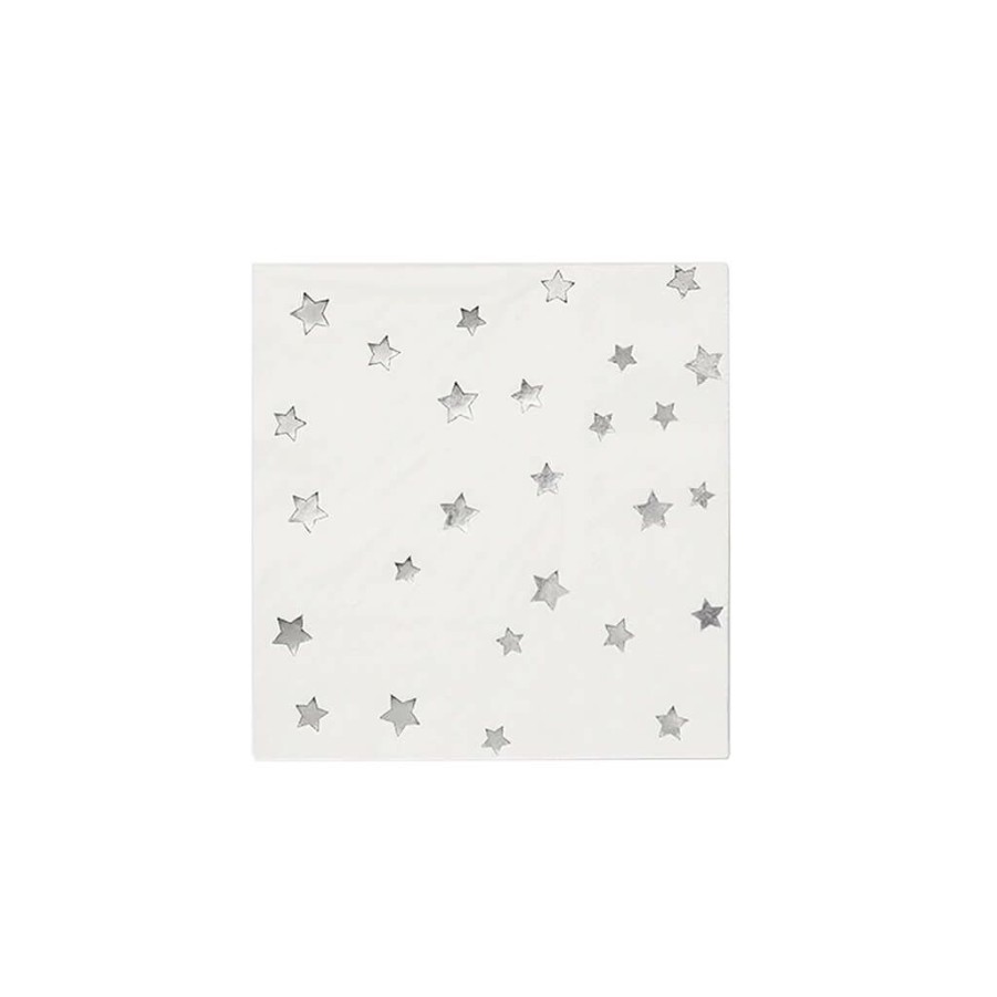 Christmas * | Coterie Party Supplies Silver Stars Cocktail Napkins