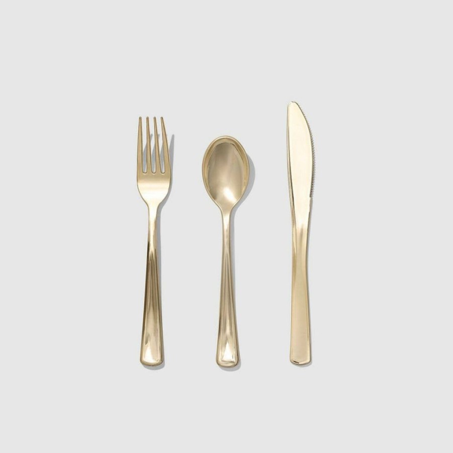 Christmas * | Coterie Party Supplies Metallic Gold Cutlery (30 Count)