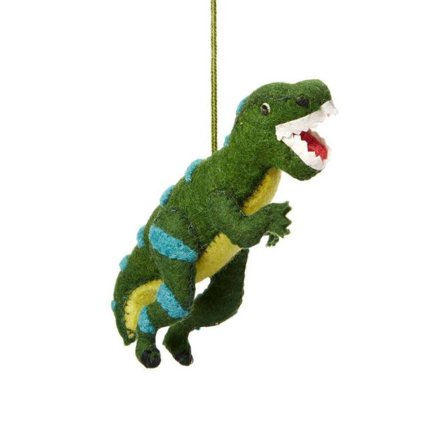 Christmas * | Silk Road Bazaar Christmas Green T-Rex Felt Ornament