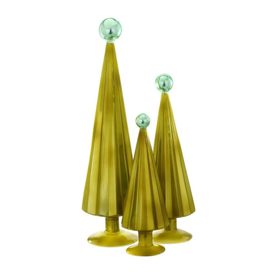 Christmas * | Cody Foster & Co. Preorder: Pleated Glass Trees In Moss / Aqua (Set Of 3) Christmas