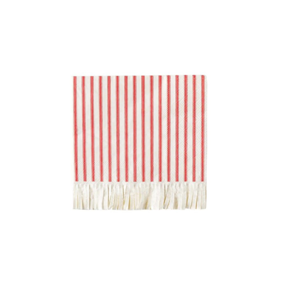 Christmas * | My Mind'S Eye Party Believe Holiday Collection Red & Cream Holiday Fringe Cocktail Napkins