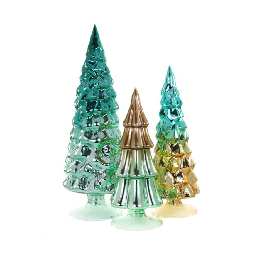 Christmas * | Cody Foster & Co. Preorder: Multi Color Green / Teal Hue Trees (Set Of 3)