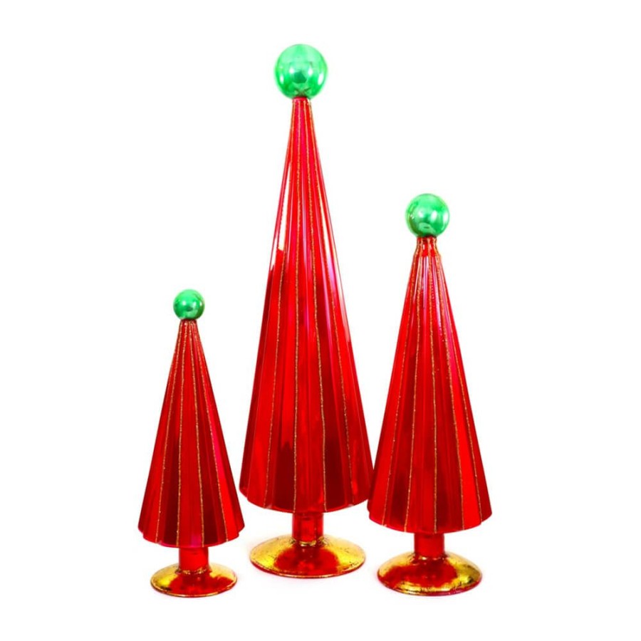 Christmas * | Cody Foster & Co. Preorder: Pleated Glass Trees In Red / Green (Set Of 3)