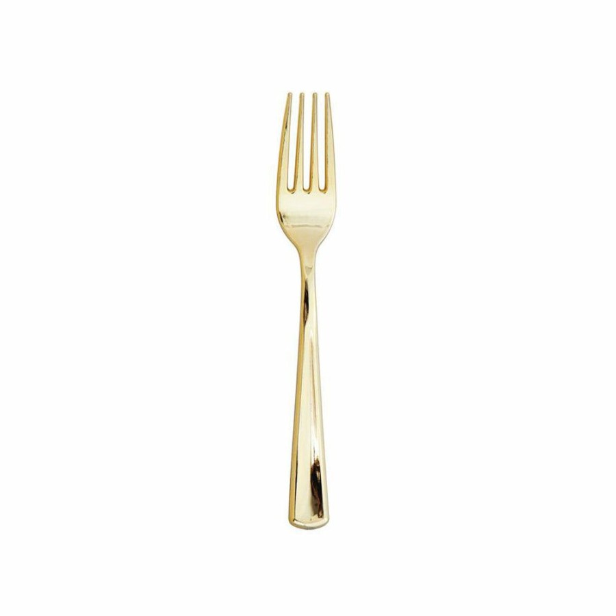 Christmas * | Cutlery Party Metallic Gold Plastic Forks 24Ct