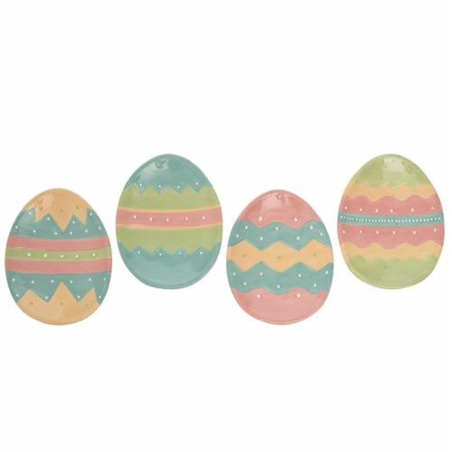 Easter * | Transpac Imports Johanna Parker Easter Dottie Egg Plates (Set Of 4)