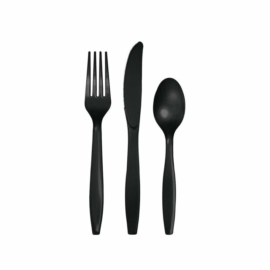 Halloween * | Black Plastic Cutlery Set 24Ct Party