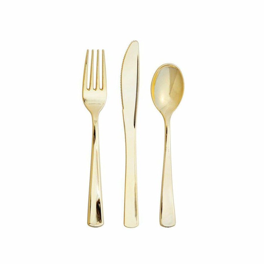 Christmas * | Metallic Gold Plastic Cutlery Set 24Ct Party