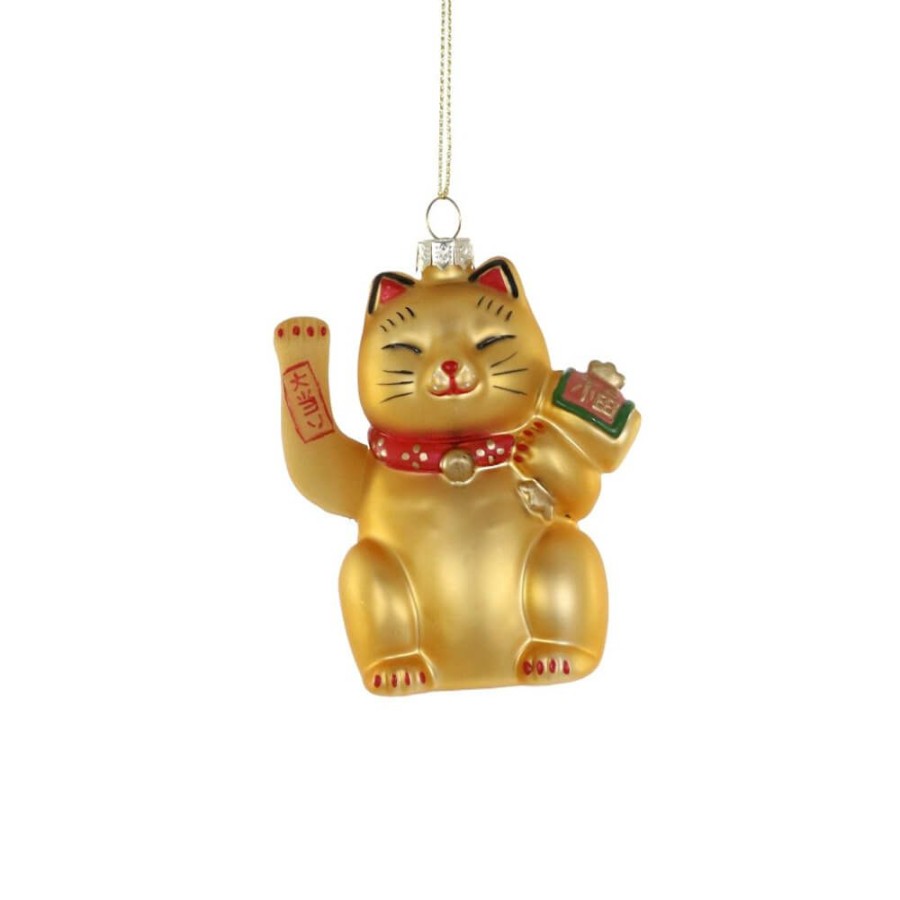 Christmas * | Cody Foster & Co. Christmas Preorder: Beckoning Gold Lucky Cat Ornament 4.25