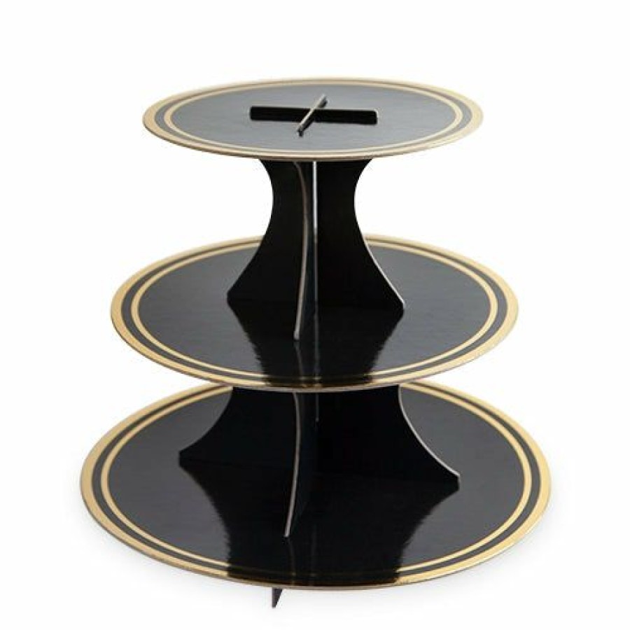 Halloween * | Cakewalk Party Noir / Black And Gold Paper Cupcake Stand