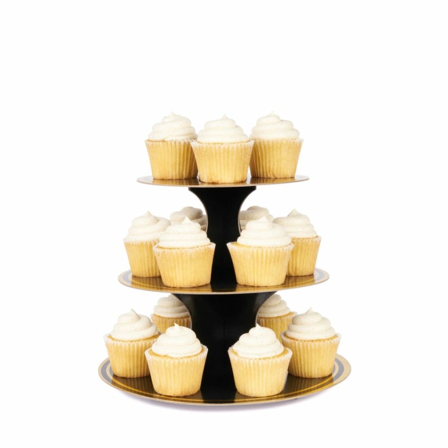 Halloween * | Cakewalk Party Noir / Black And Gold Paper Cupcake Stand