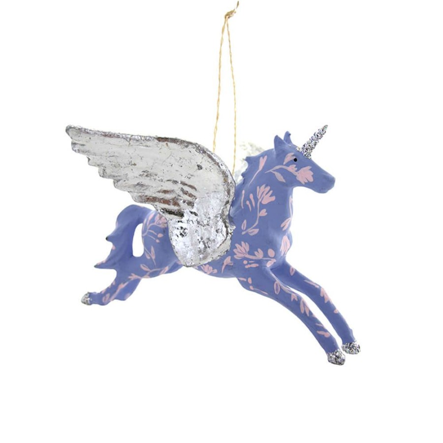 Christmas * | Cody Foster & Co. Blue Floral Pegasus W/ Silver Wings Ornament 6 Christmas