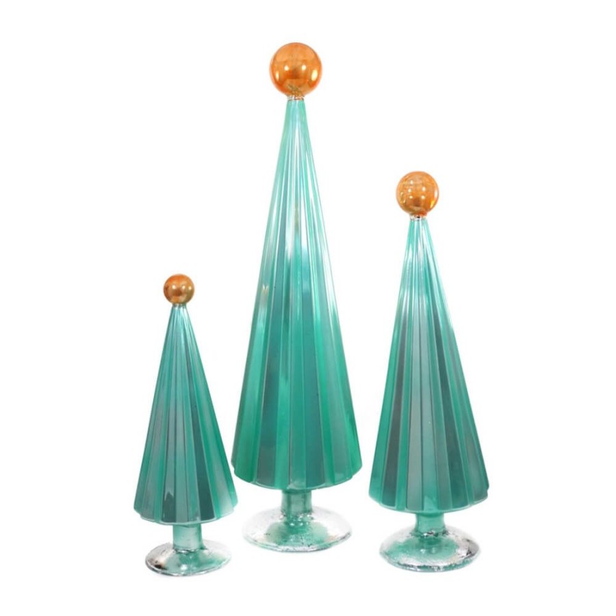 Christmas * | Cody Foster & Co. Christmas Preorder: Pleated Glass Trees In Mint / Copper Orange (Set Of 3)