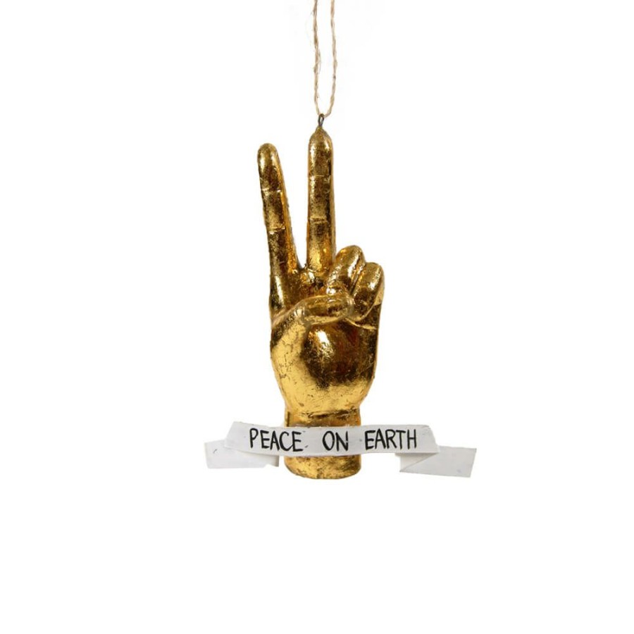 Christmas * | Cody Foster & Co. Christmas Peace On Earth Gold Hand Ornament 4.25