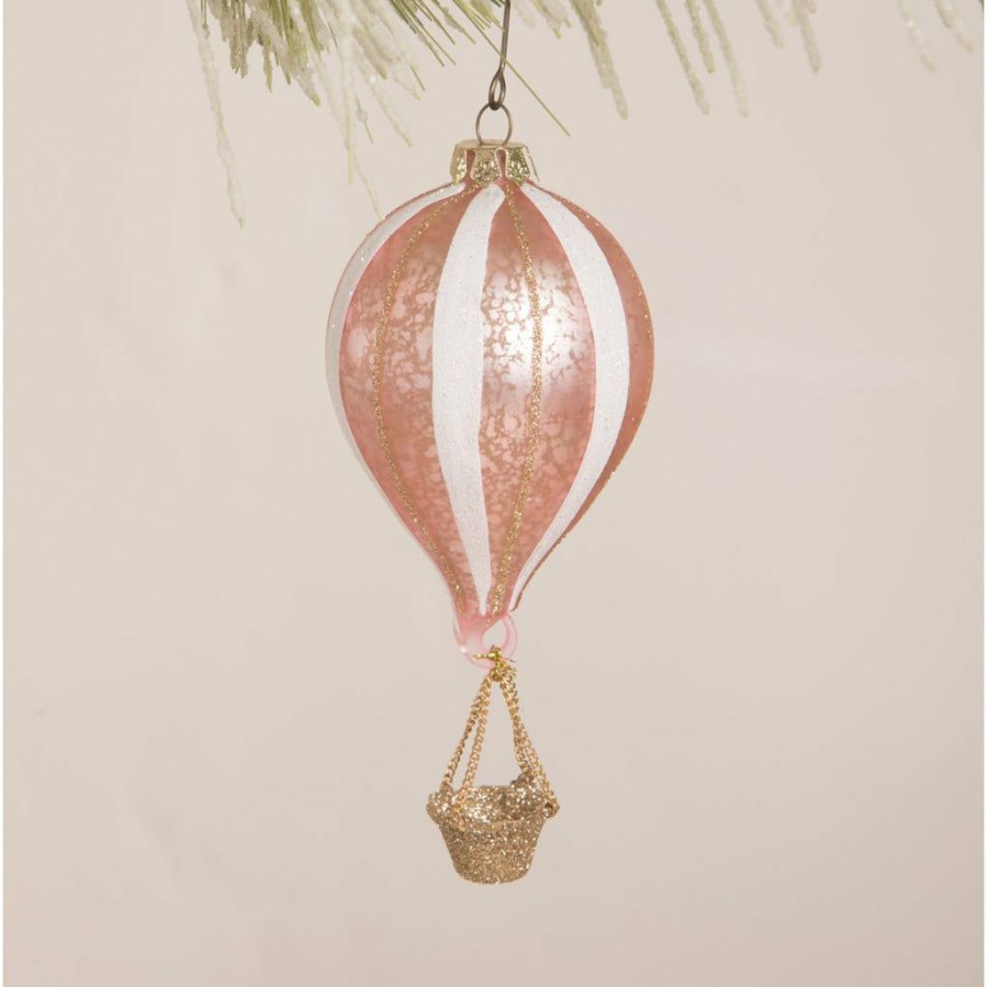 Christmas * | Bethany Lowe Pink Striped Hot Air Balloon Ornament