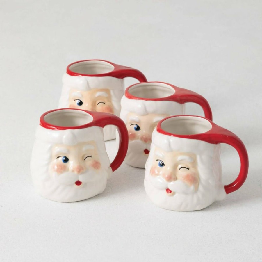 Christmas * | Sullivans Christmas Winking Santa Mugs (Set Of 4)