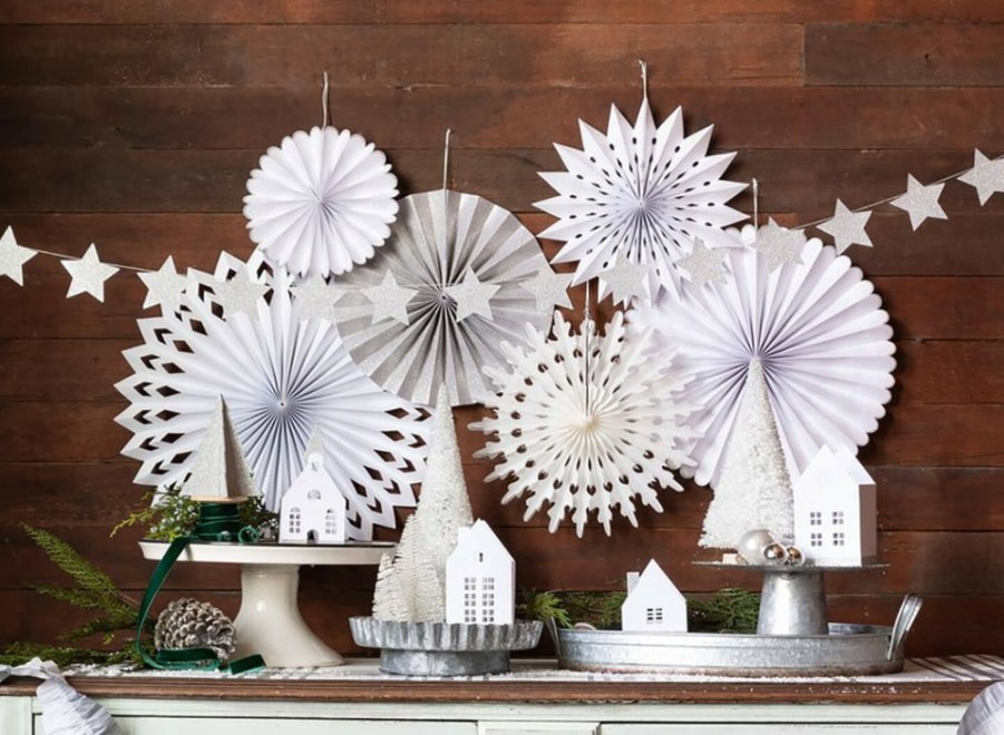 Christmas * | My Mind'S Eye Winter White Decorative Fans Set Party