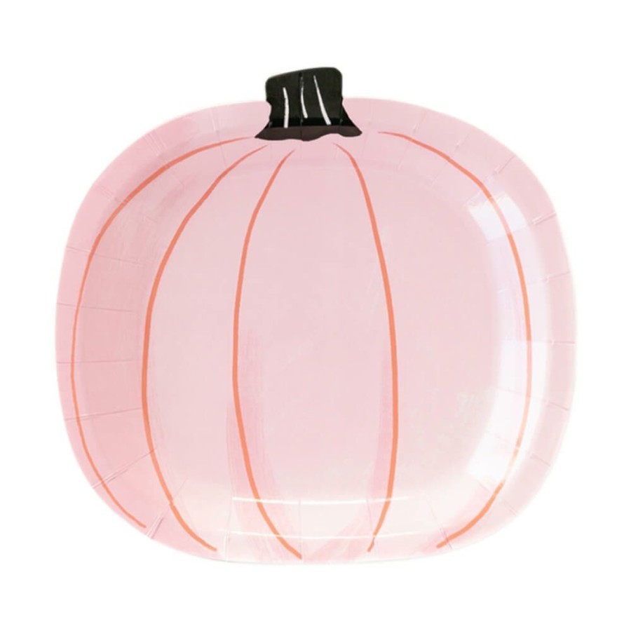 Halloween * | My Mind'S Eye Party Happy Haunting Pink Halloween Pumpkin Shaped Plates 7