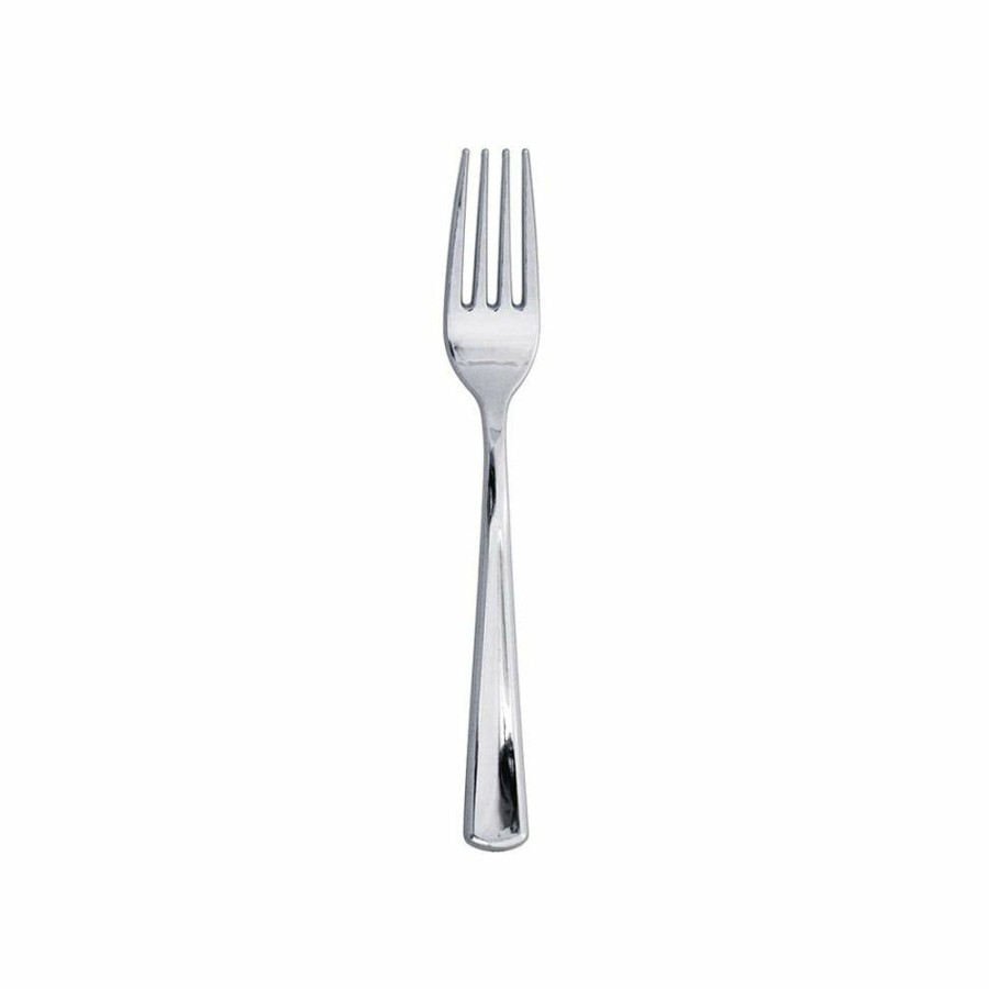 Christmas * | Cutlery Metallic Silver Plastic Forks 24Ct