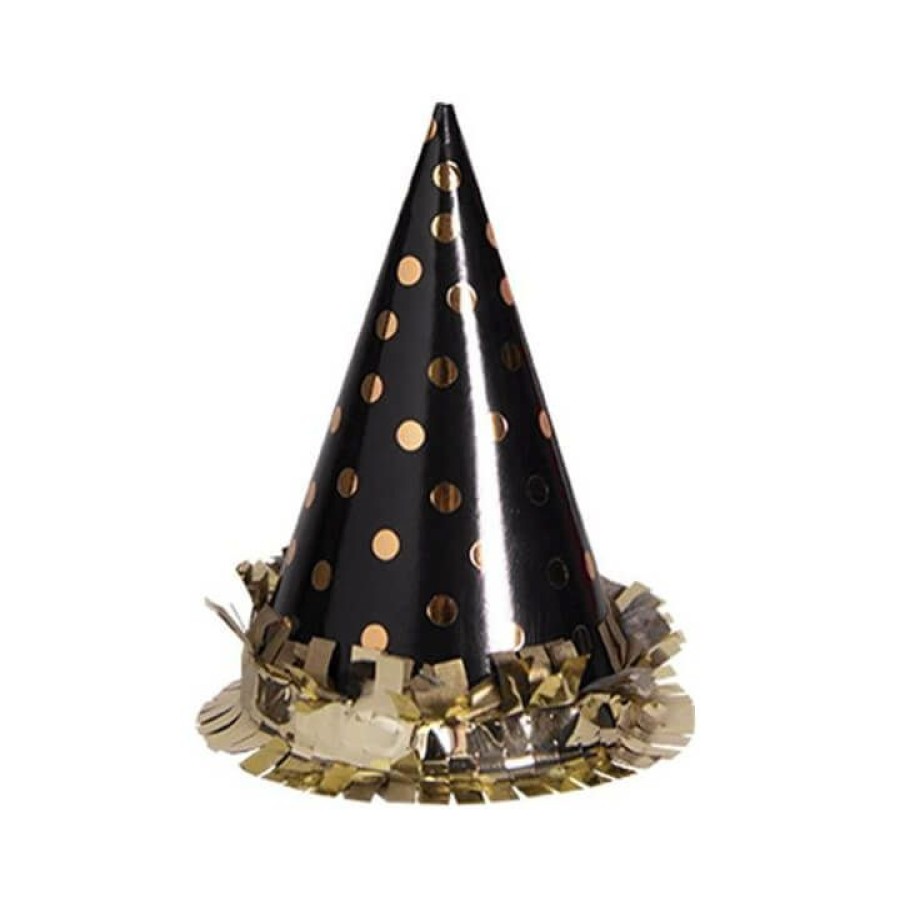 Halloween * | Party Hats + Crowns Metallic Gold Polka Dot Party Hats