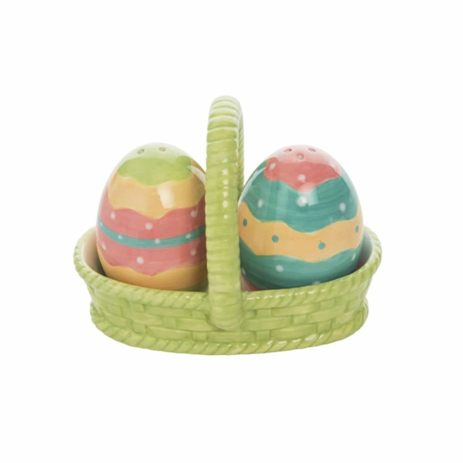 Easter * | Transpac Imports Preorder: Johanna Parker Easter Dottie Eggs In Basket Salt & Pepper Shaker Set