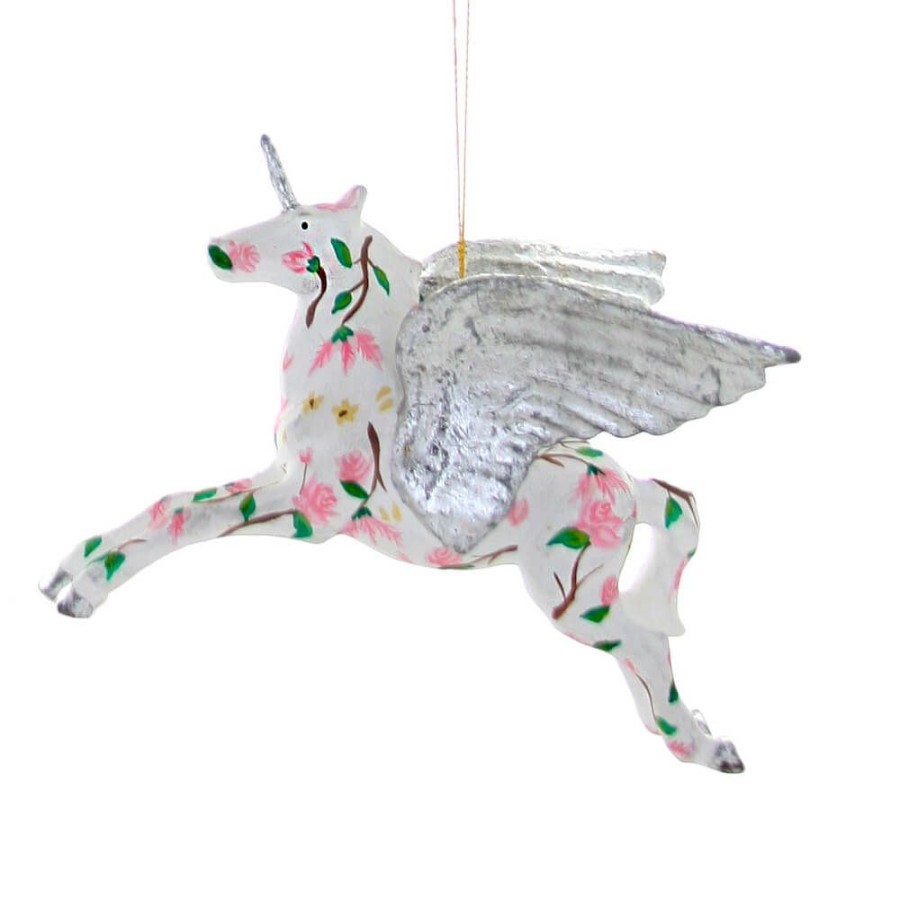 Christmas * | Cody Foster & Co. White Floral Pegasus W/ Silver Wings Ornament 6