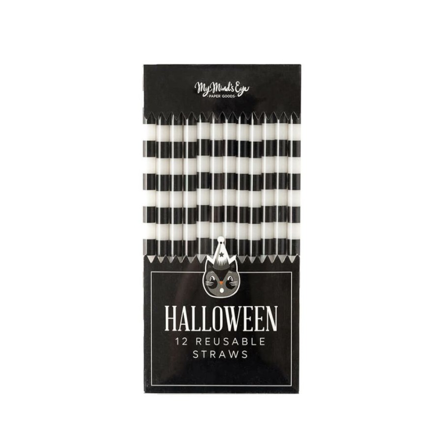 Halloween * | My Mind'S Eye Black & White Striped Reusable Halloween Straws