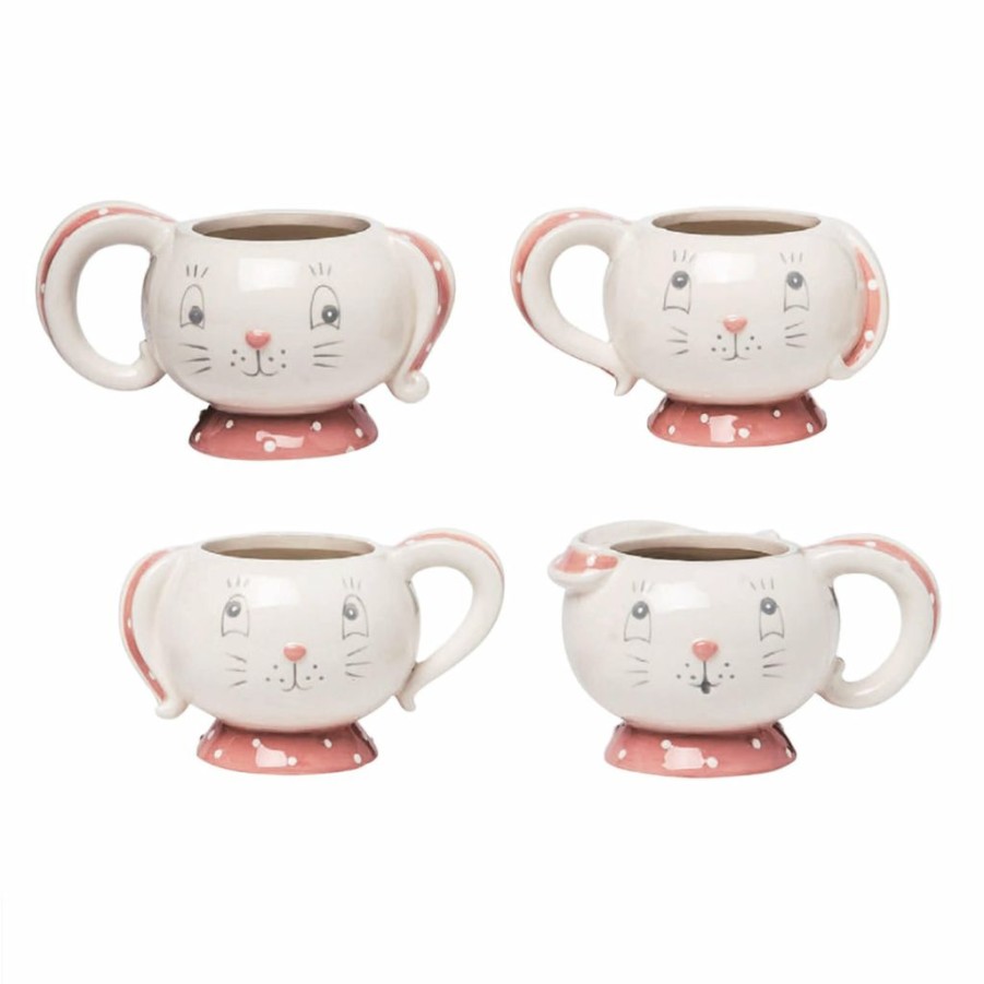 Easter * | Transpac Imports Johanna Parker Easter Dottie Bunny Tea Cups (Set Of 4)