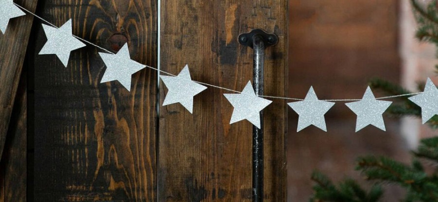 Christmas * | My Mind'S Eye White Glitter Stars Banner Party