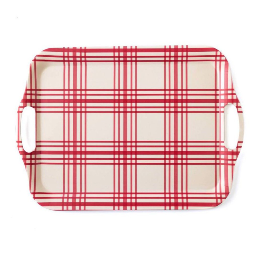 Christmas * | My Mind'S Eye Red Plaid Bamboo Tray Party