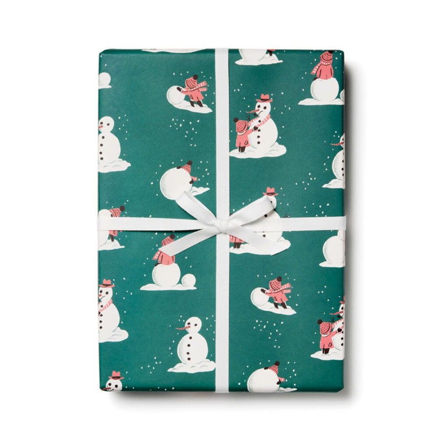 Christmas * | Red Cap Cards Building Snowman Gift Wrap Roll Cards + Gift Wrap