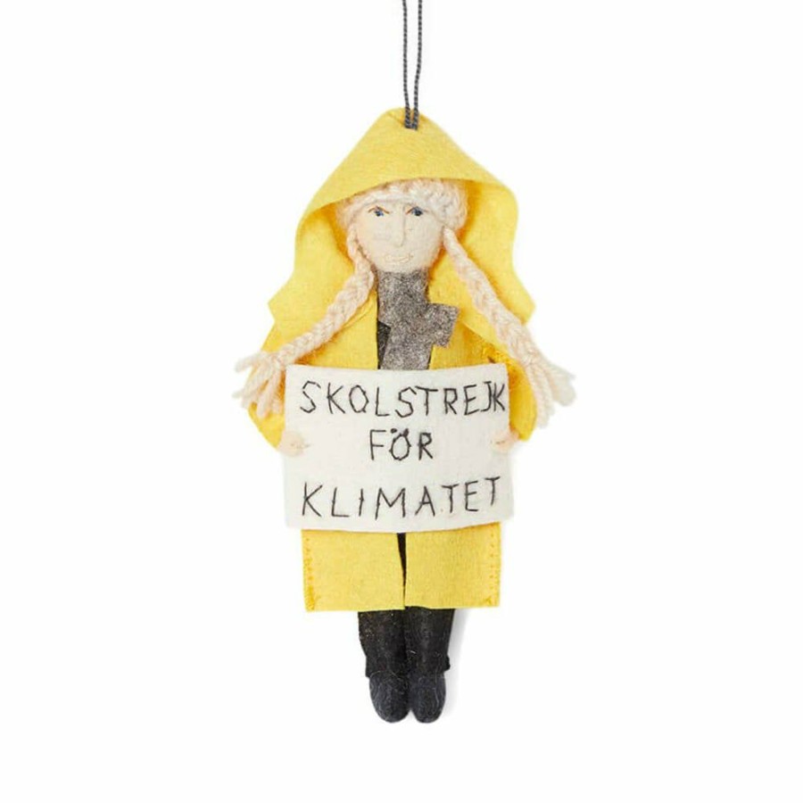 Christmas * | Silk Road Bazaar Christmas Greta Thunberg "Skolstrejk For Klimatet" Felt Ornament (Swedish)