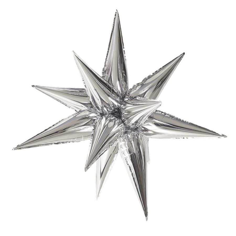 Christmas * | Unique Jumbo Silver Star-Burst Foil Balloon 40 Party