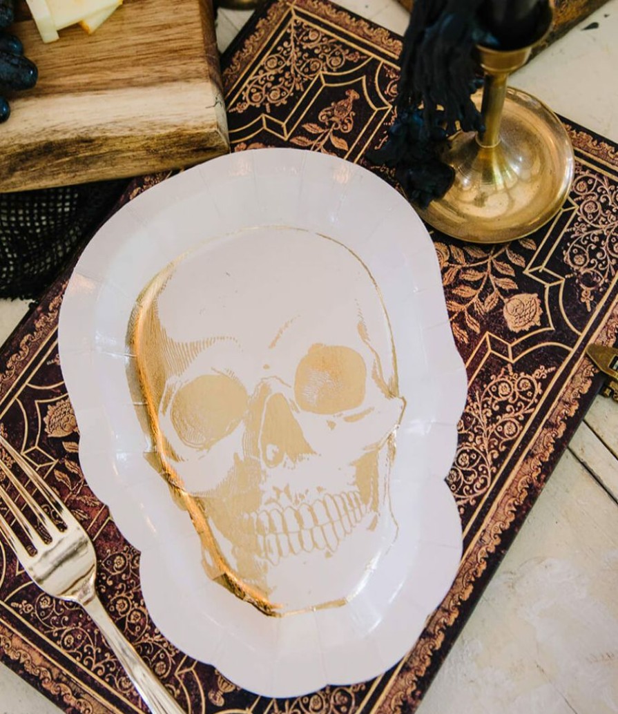 Halloween * | My Mind'S Eye Party Happy Haunting Skull Shaped Plates 8