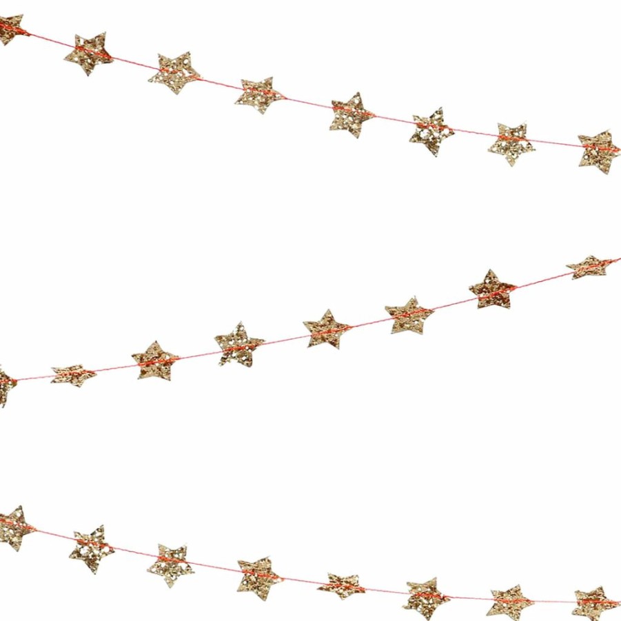 Christmas * | Meri Meri Party Glittered Gold Star Mini Garland