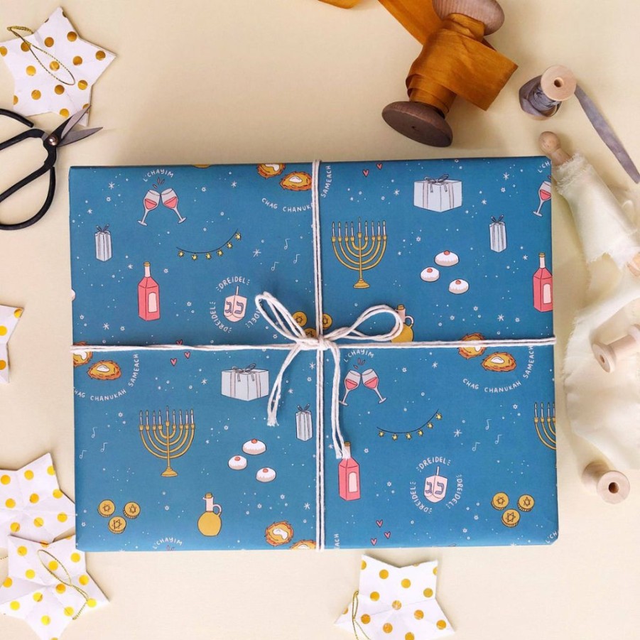 Christmas * | Abbie Ren Illustration Cards + Gift Wrap Hanukkah Party Wrapping Paper Roll