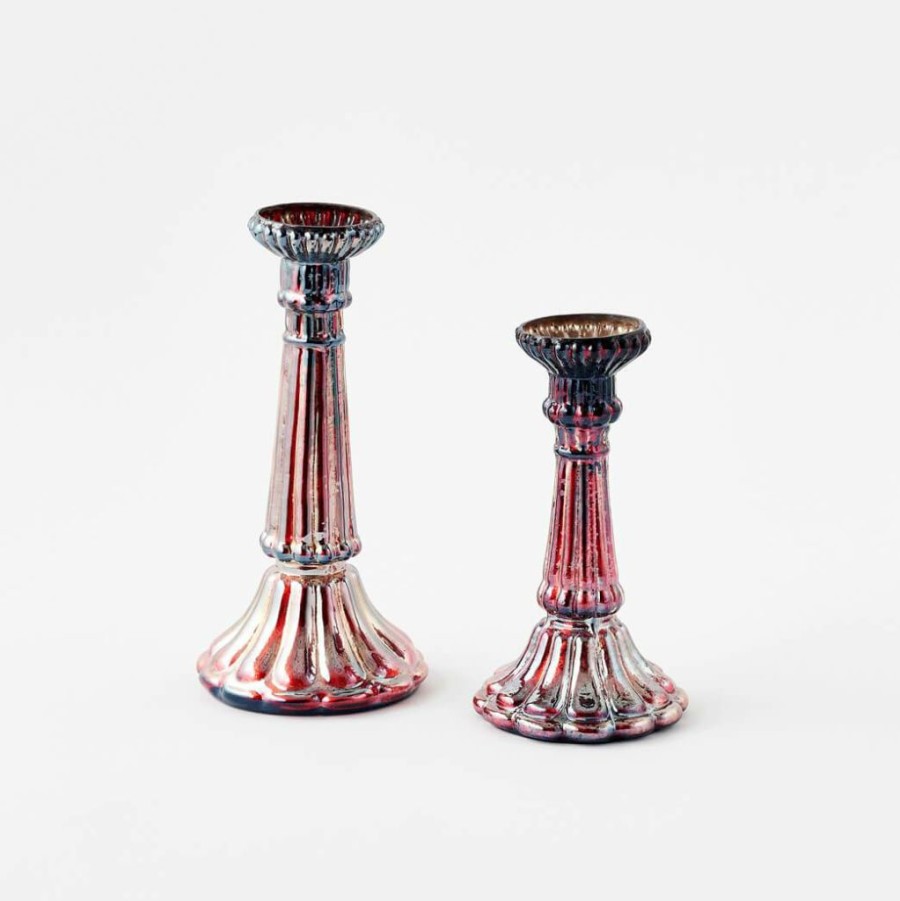 Christmas * | One Hundred 80 Degrees Christmas Oil Slick Glass Candlesticks (Set Of 2)