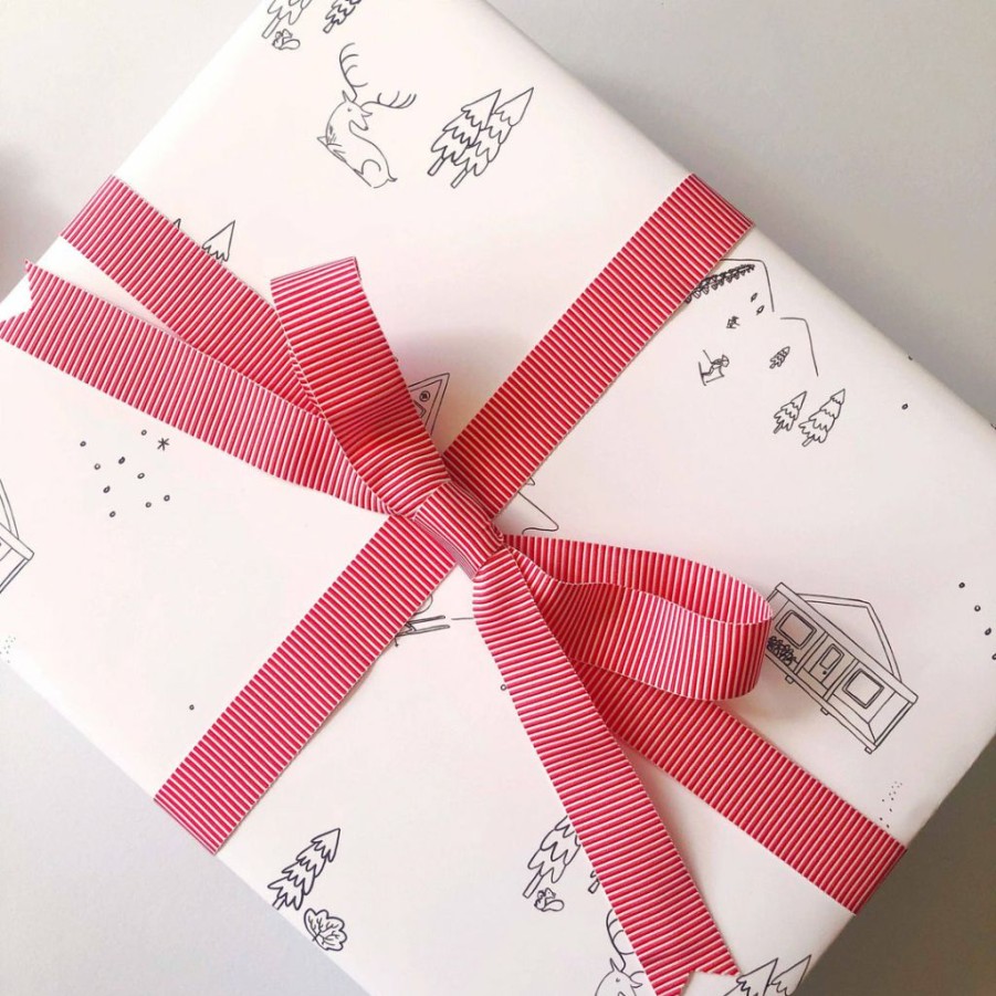 Christmas * | Abbie Ren Illustration Cards + Gift Wrap Skiing Wrapping Paper Roll