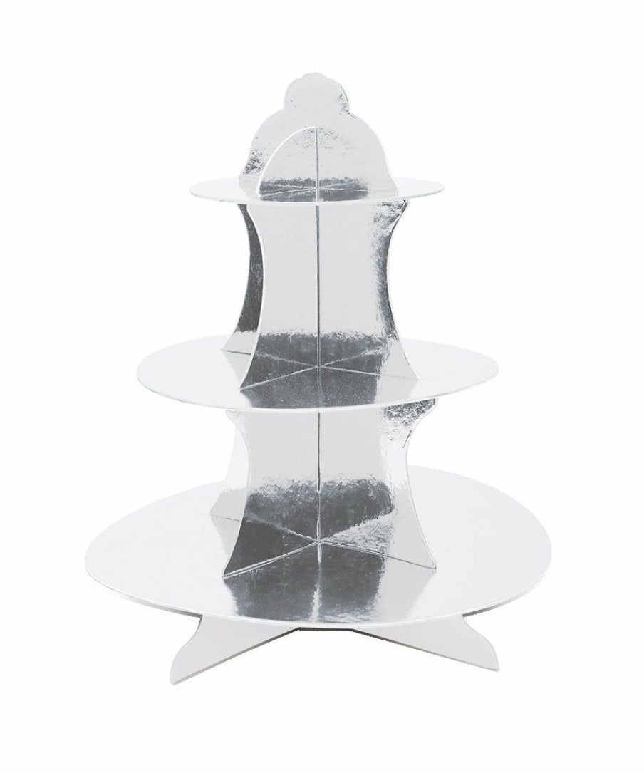 Christmas * | Bubblegum Market Shiny Metallic Silver Cupcake Stand