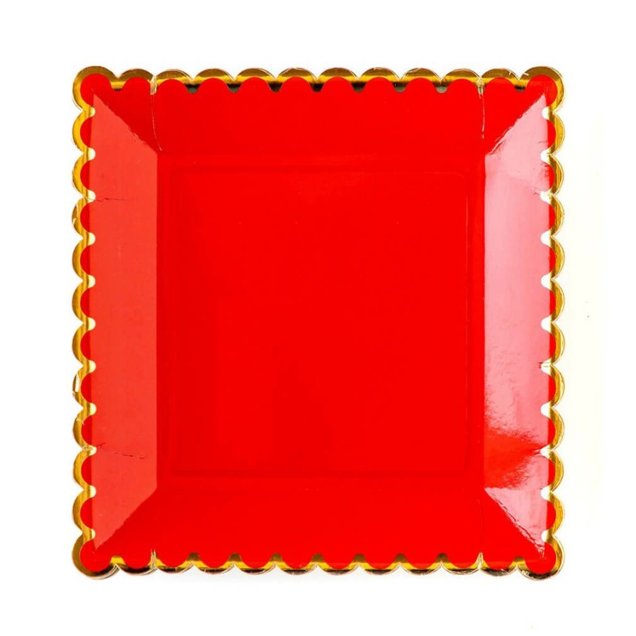 Christmas * | My Mind'S Eye Party Red/Gold Scalloped Plates 9