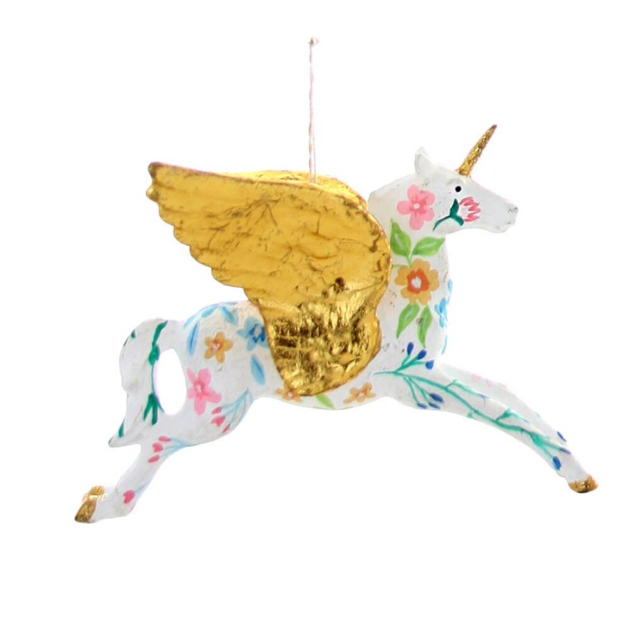 Christmas * | Cody Foster & Co. Christmas White Multi-Colored Floral Pegasus W/ Gilded Wings Ornament 6