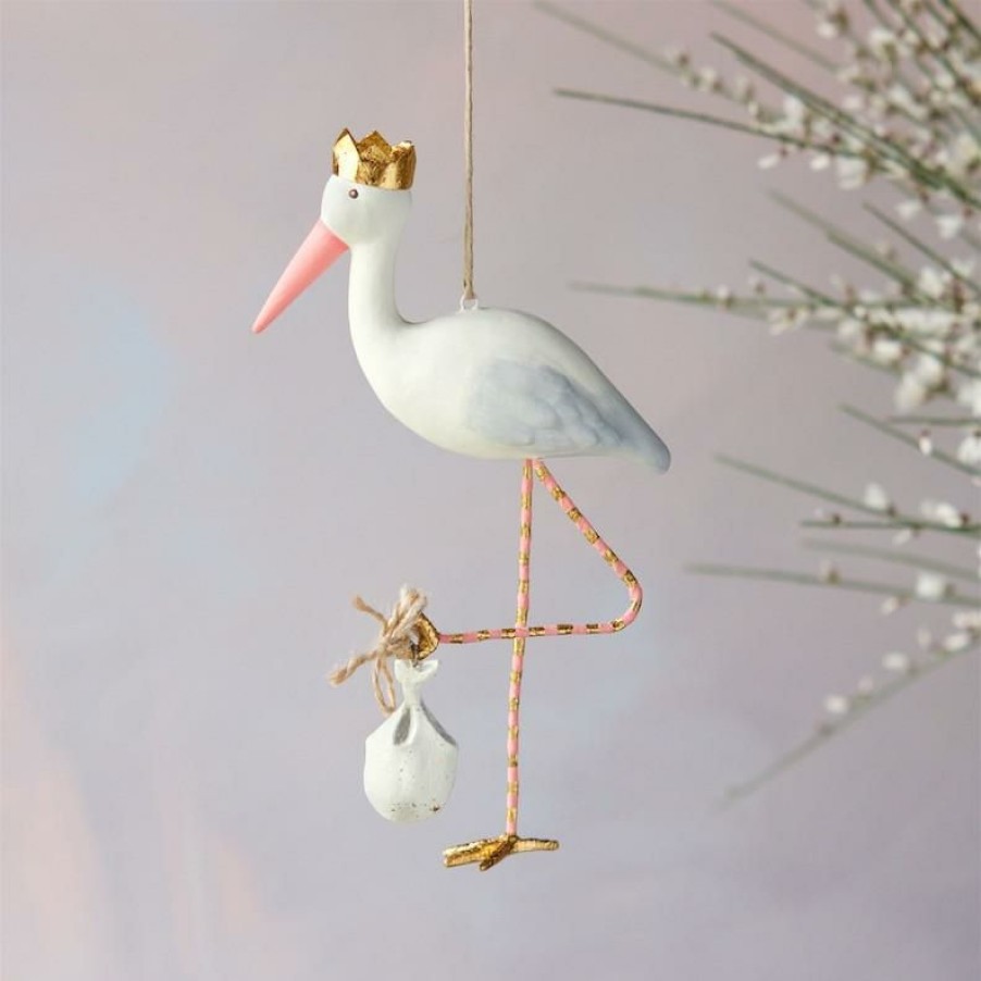 Christmas * | Glitterville Studios Pink Royal Stork Ornament 7 Christmas